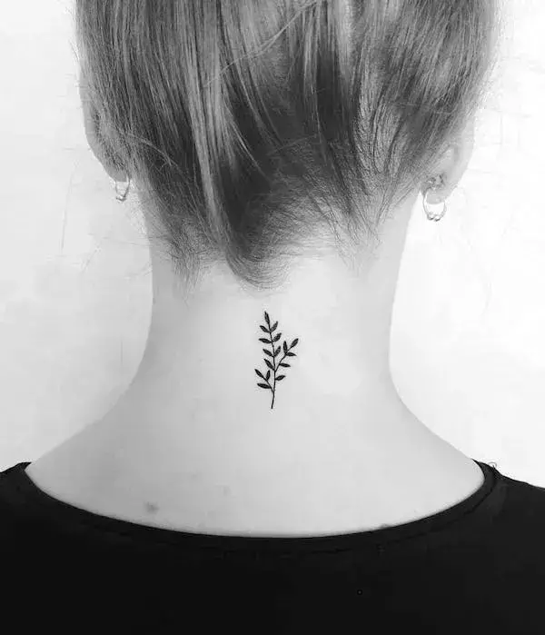 Simple Small Leaves Neck Tattoo