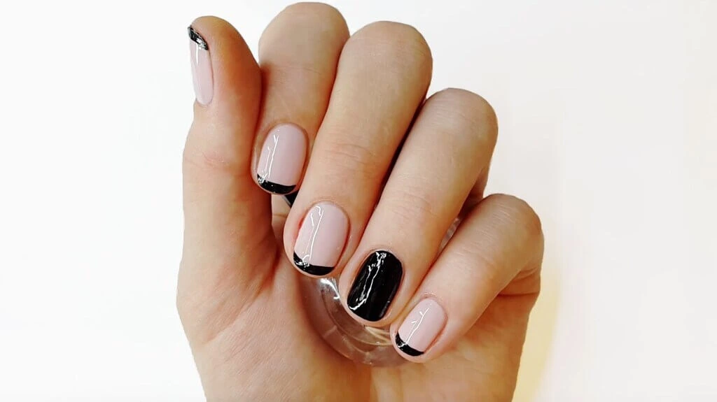coffin black french tip nails