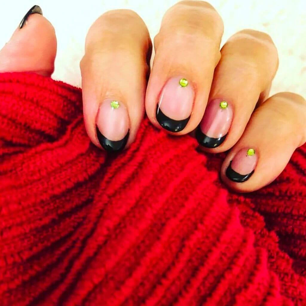 coffin black french tip nails