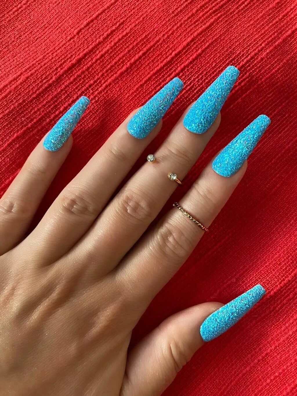 Blue Coffin Nails with Glitter