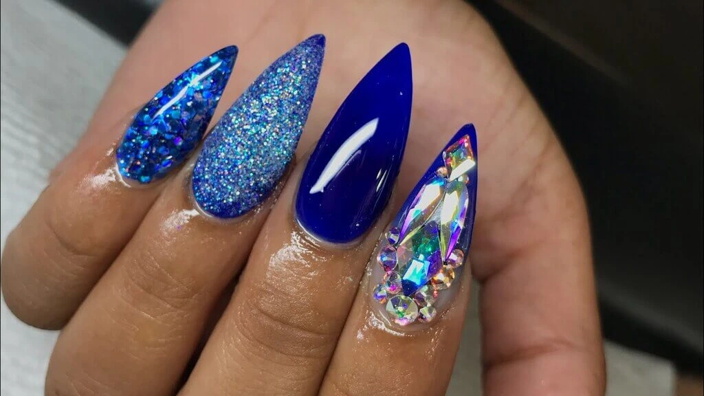 Blue & Silver Stiletto Nails