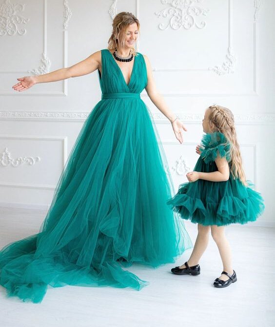 Long Tulle Skirt Dress mom and daughter