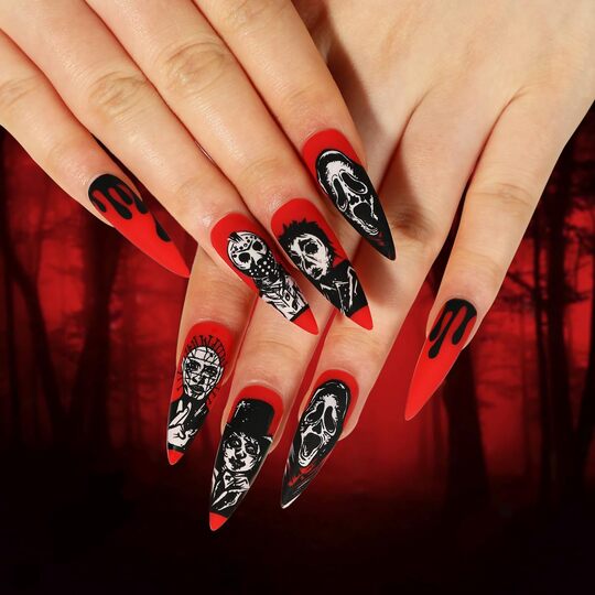 Red and Black Ghost Face nail