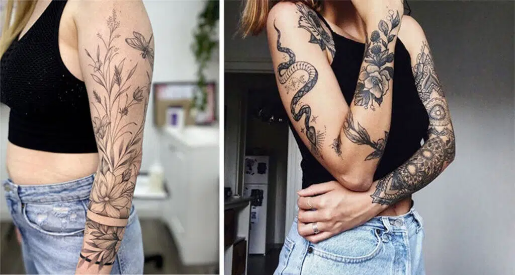 Patchwork sleeve tattoo