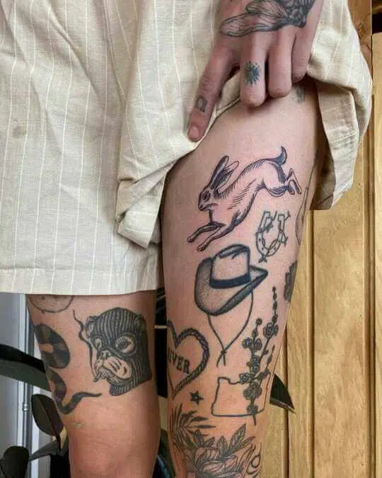 Thigh Patchwork Tattoos 