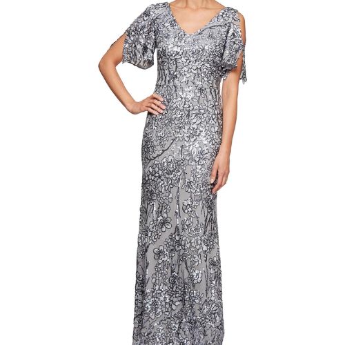 Alex Evenings Women's Sequin Stretch Lace Gown 
