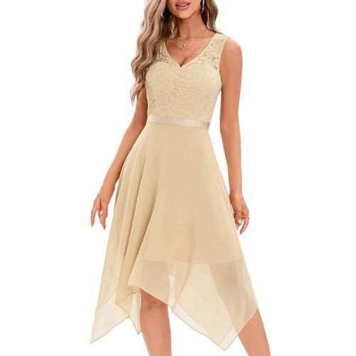 Meetjen Women's Elegant Floral Lace Sleeveless Dress