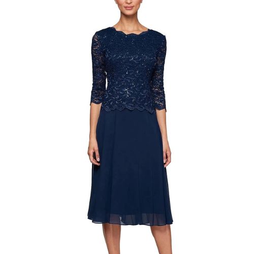 Alex Evenings Women's Tea Length Sequin Mock Dress
