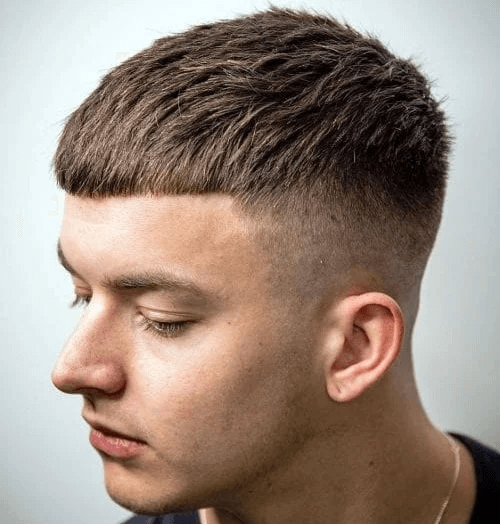 Caesar Cut With Mid Taper Fade