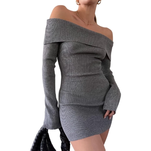 FAIRY SEASON Off Shoulder Bodycon Sweater Dress 