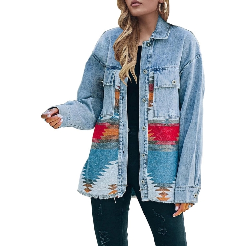 Lumister Women's Aztec Denim Jacket 