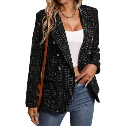 Mina Self Tweed Plaid Blazer for Women