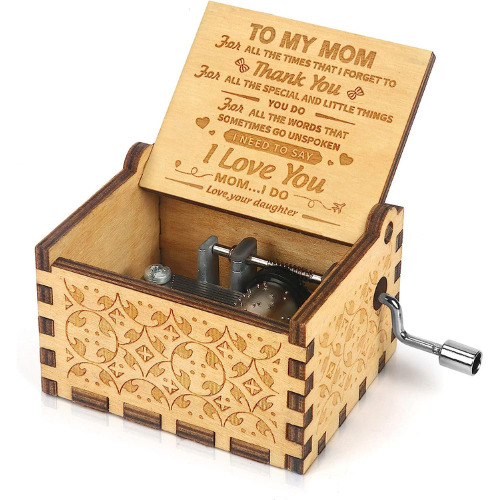 Music Box Hand Crank Engraved Musical Box