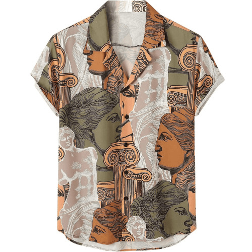 SOLY HUX Men's Figure Graphic Print Short Sleeve Button Down Shirt Top