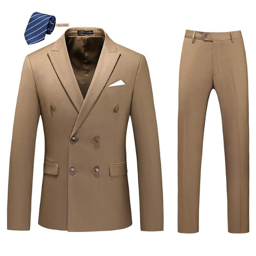 Khaki 2 Piece Double Breasted Suit Slim Fit Tuxedo
