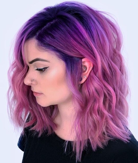 Purple to Pink Ombre Wavy Emo Hair